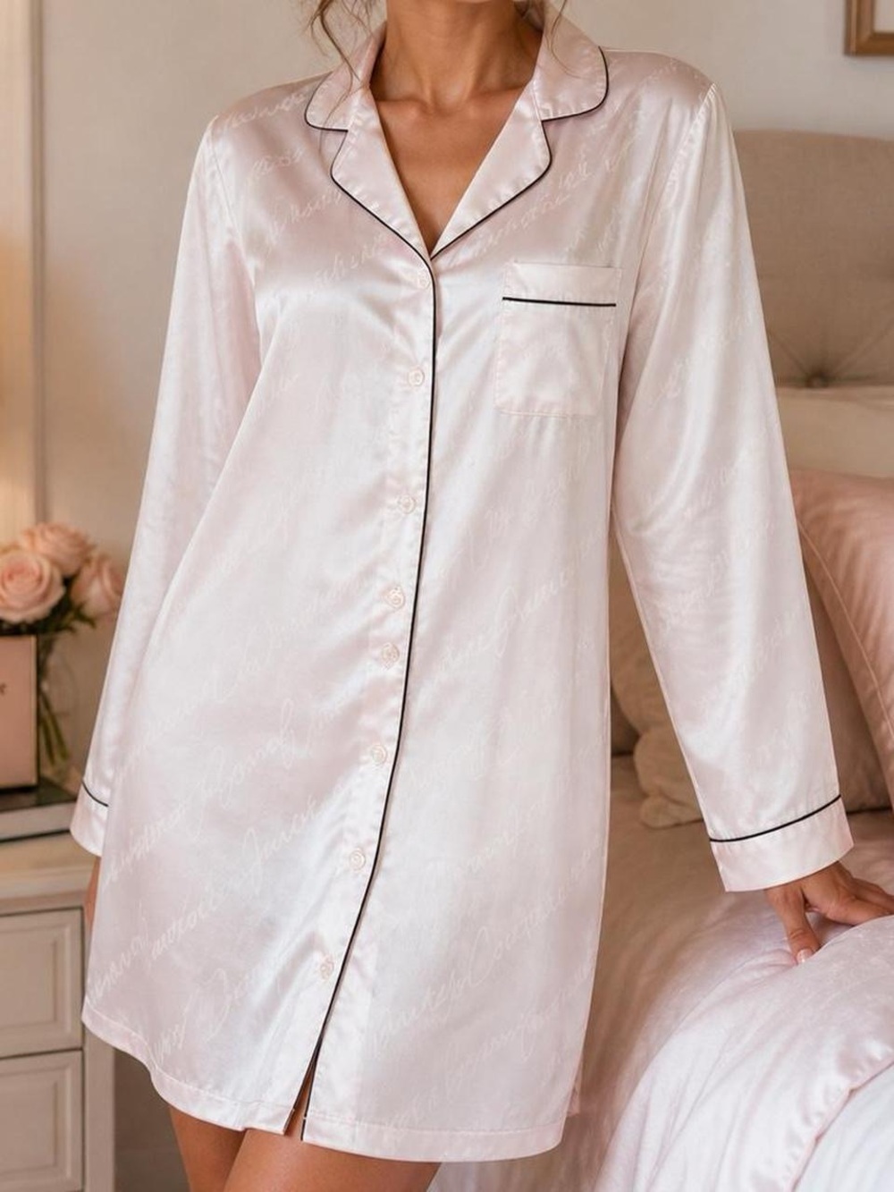 Juicy Couture vintage Satin Pajama Top Pink Script Button Down Y2K Large sleep